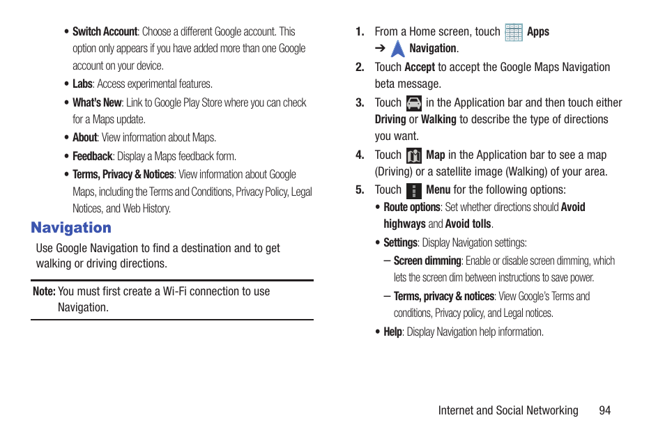 Navigation | Samsung GT-P5113TSYXAR User Manual | Page 99 / 242