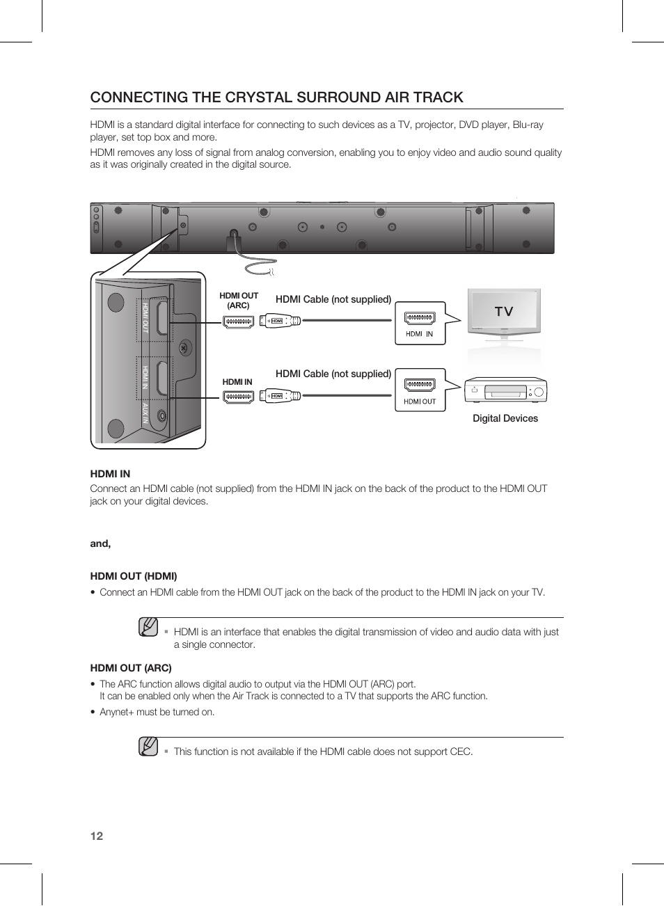 Connecting the crystal surround air track | Samsung HW-E350-ZA User Manual | Page 12 / 23