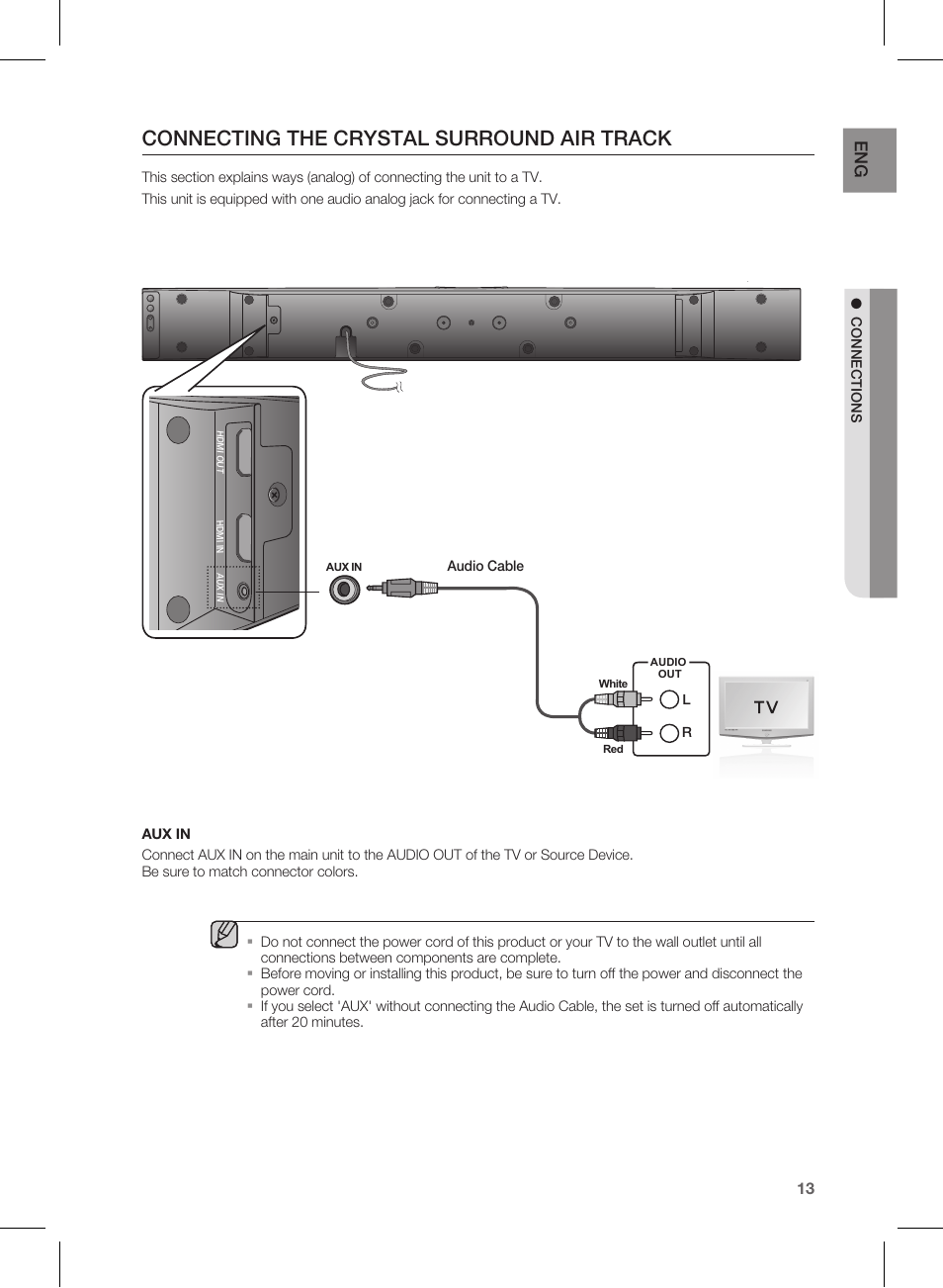 Connecting the crystal surround air track | Samsung HW-E350-ZA User Manual | Page 13 / 23