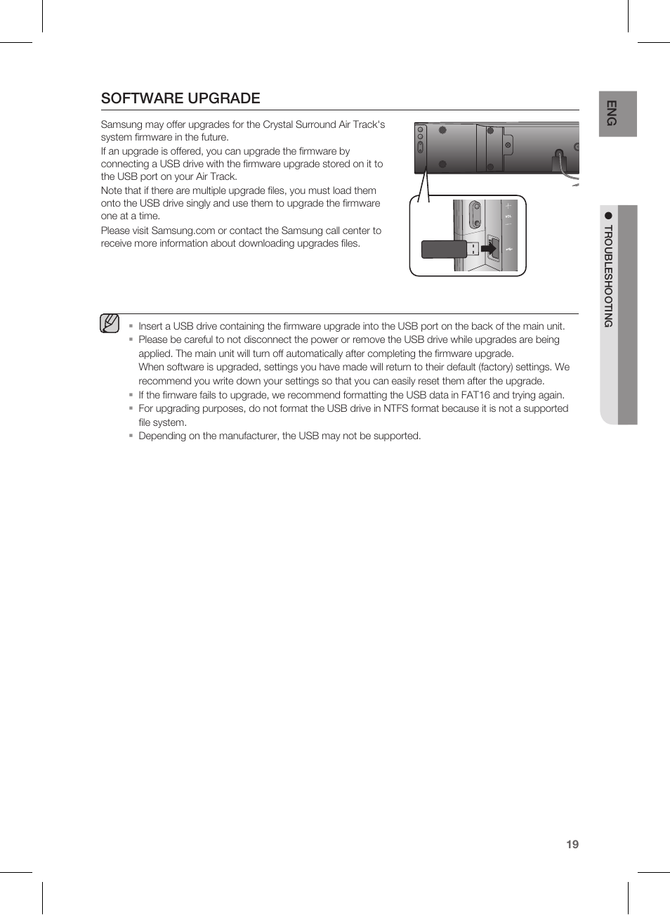 Software upgrade | Samsung HW-E350-ZA User Manual | Page 19 / 23