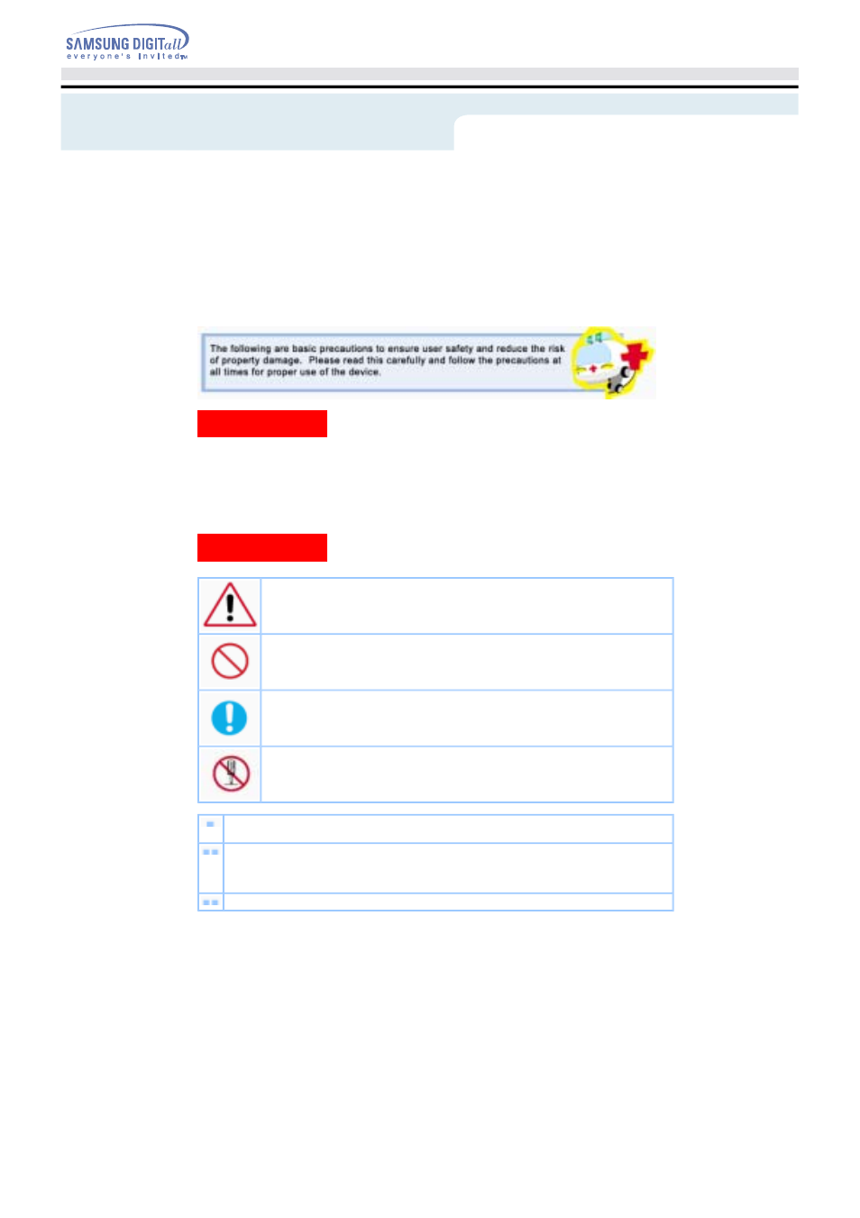Safety precaution | Samsung SW-252SENB User Manual | Page 2 / 24