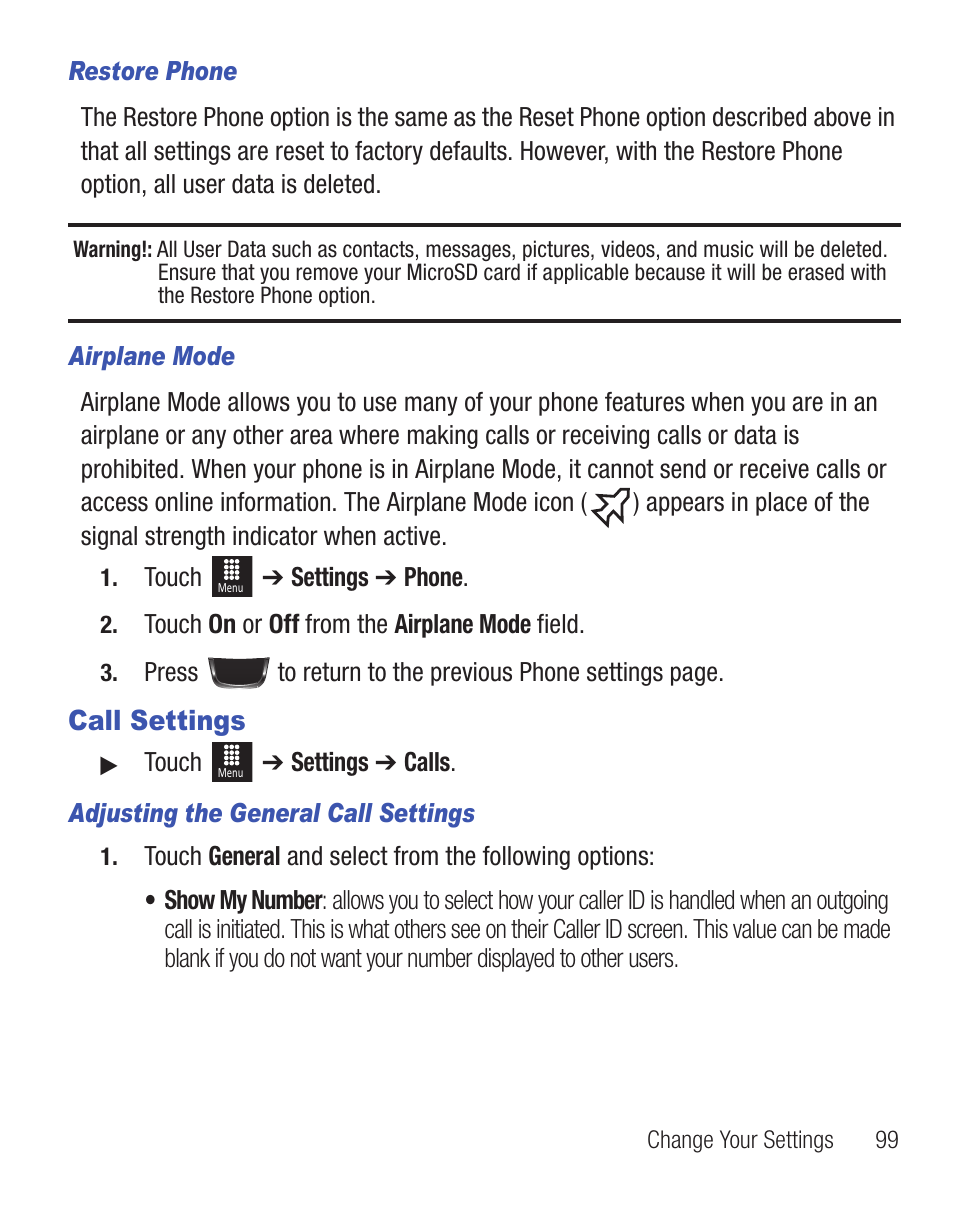 Call settings | Samsung SGH-T528DBATFN User Manual | Page 103 / 157