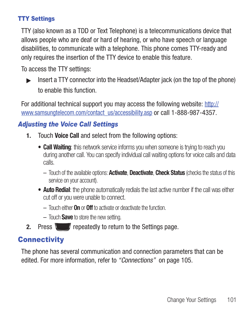 Connectivity | Samsung SGH-T528DBATFN User Manual | Page 105 / 157