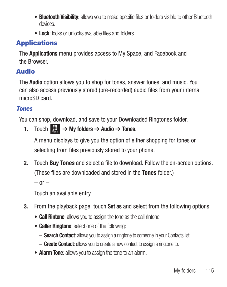 Applications, Audio | Samsung SGH-T528DBATFN User Manual | Page 119 / 157