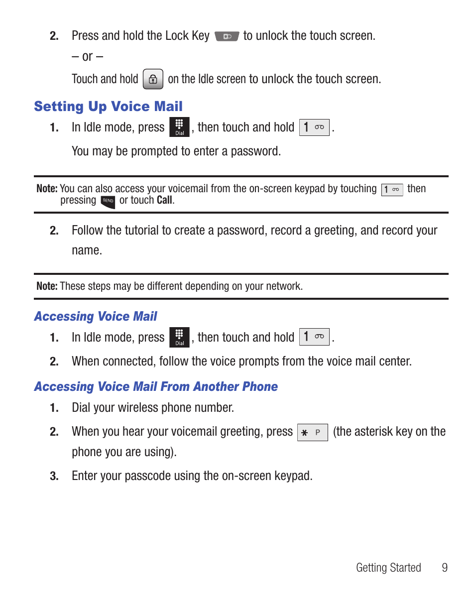 Setting up voice mail | Samsung SGH-T528DBATFN User Manual | Page 13 / 157