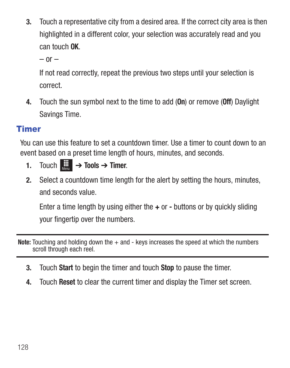 Timer | Samsung SGH-T528DBATFN User Manual | Page 132 / 157