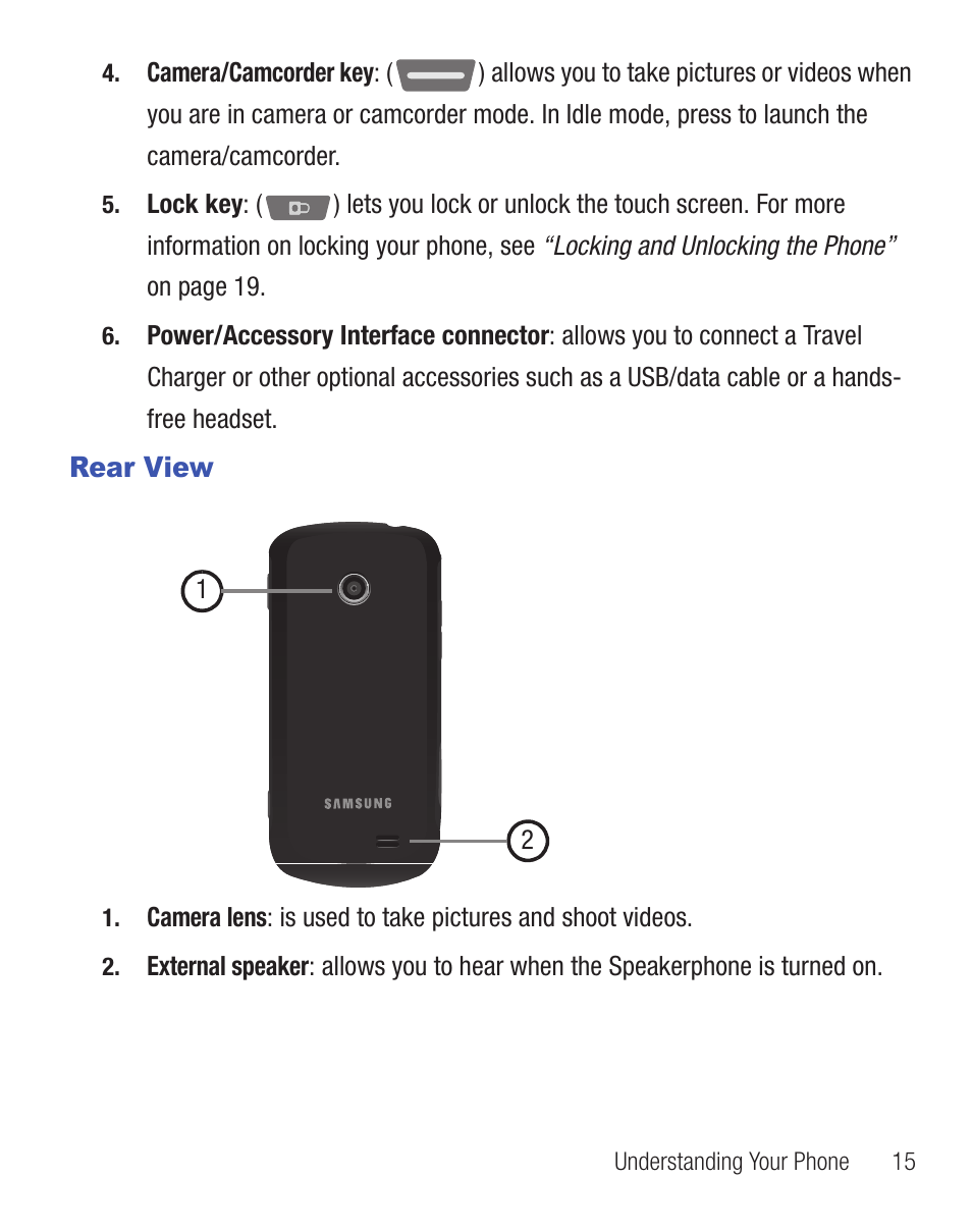 Rear view | Samsung SGH-T528DBATFN User Manual | Page 19 / 157