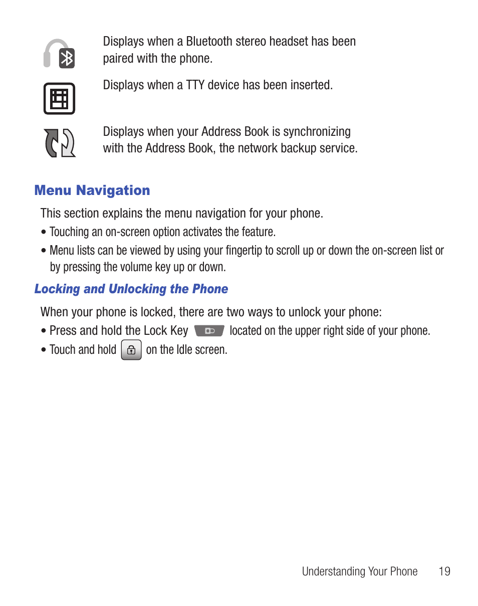 Menu navigation | Samsung SGH-T528DBATFN User Manual | Page 23 / 157