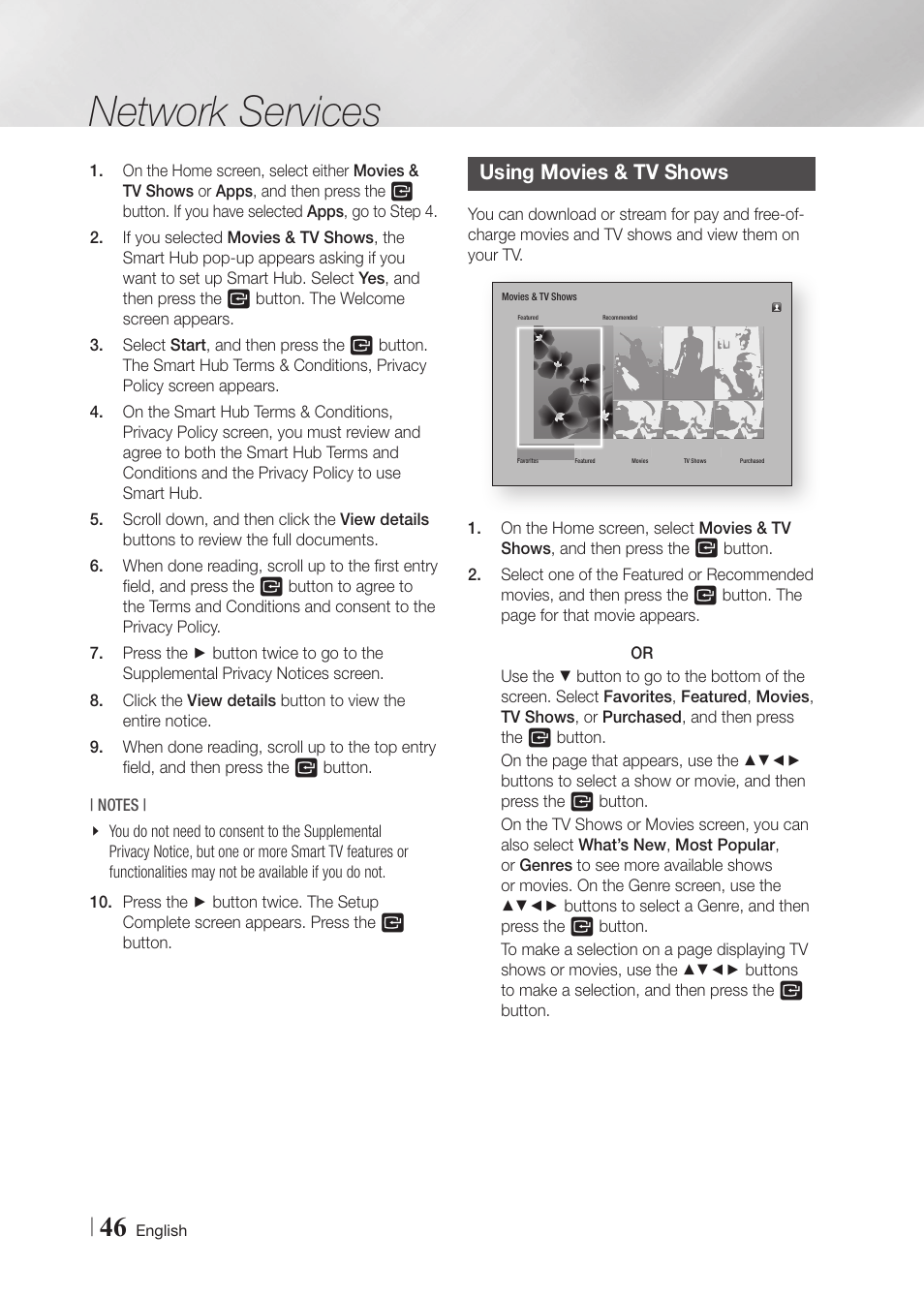 Using movies & tv shows, Network services | Samsung BD-F6700-ZA User Manual | Page 46 / 69