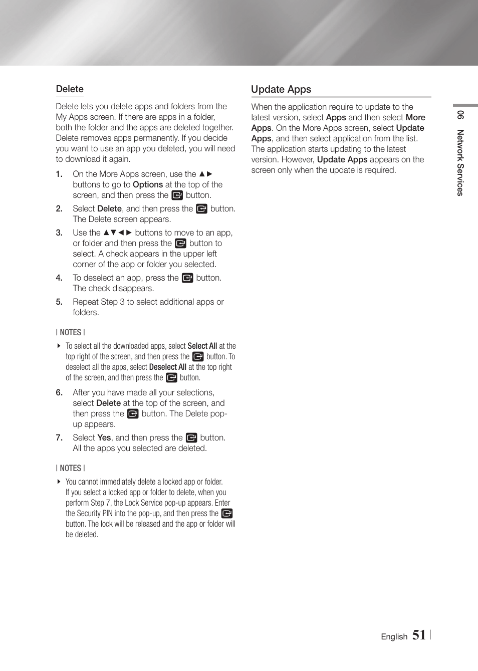 Update apps | Samsung BD-F6700-ZA User Manual | Page 51 / 69