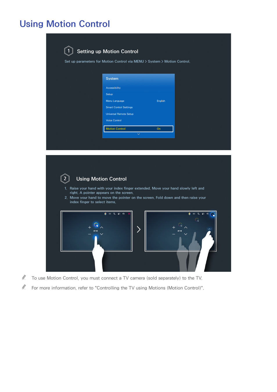 Using motion control, Setting up motion control | Samsung UN65H8000AFXZA User Manual | Page 10 / 230