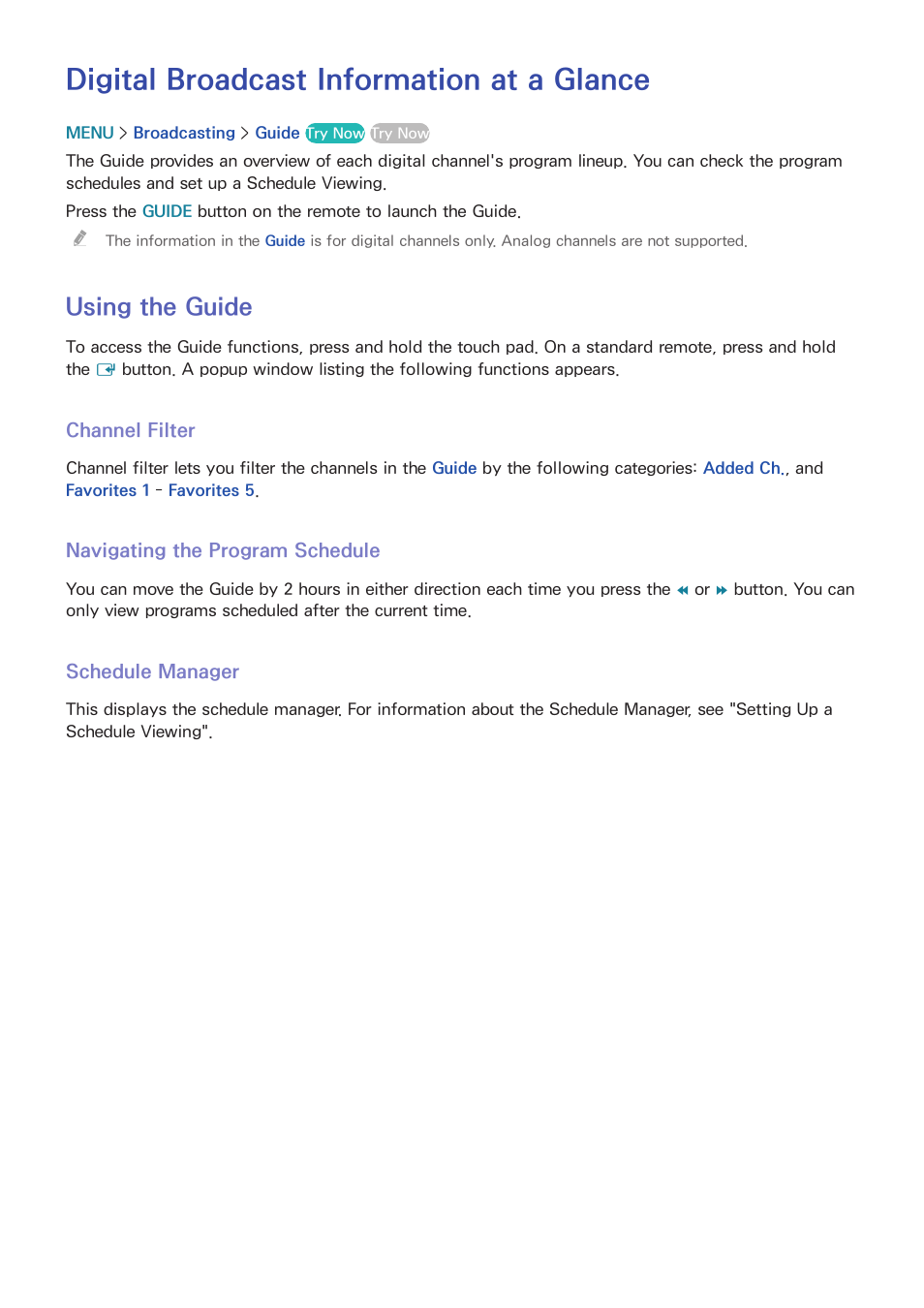 Tv viewing, Digital broadcast information at a glance, 113 using the guide | Using the guide | Samsung UN65H8000AFXZA User Manual | Page 119 / 230