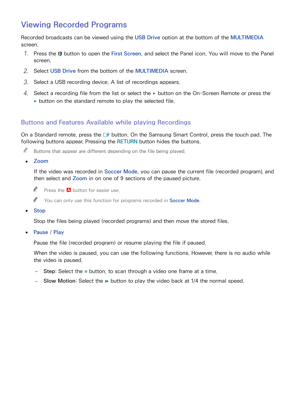 121 viewing recorded programs, Viewing recorded programs | Samsung UN65H8000AFXZA User Manual | Page 127 / 230