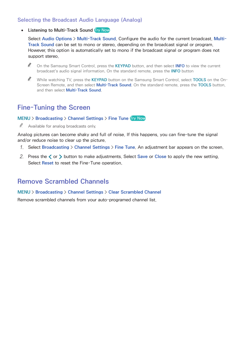 147 fine-tuning the screen, 147 remove scrambled channels, Fine-tuning the screen | Remove scrambled channels | Samsung UN65H8000AFXZA User Manual | Page 153 / 230