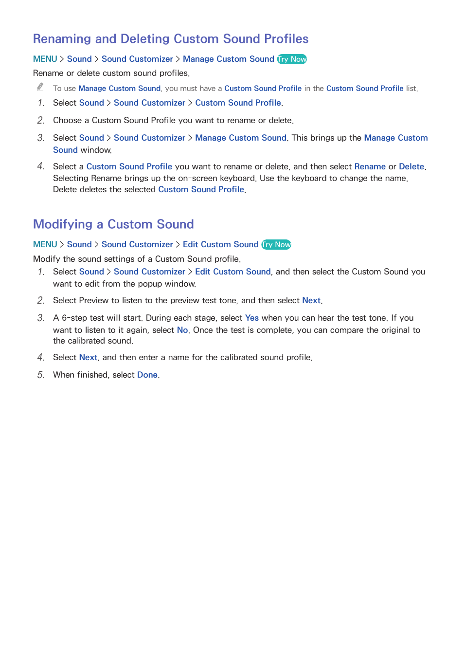 162 renaming and deleting custom sound profiles, 162 modifying a custom sound, Renaming and deleting custom sound profiles | Modifying a custom sound | Samsung UN65H8000AFXZA User Manual | Page 168 / 230