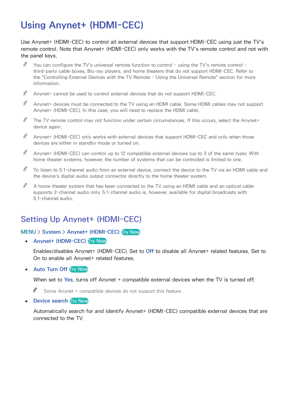 Using anynet+ (hdmi-cec), 172 setting up anynet+ (hdmi-cec), Setting up anynet+ (hdmi-cec) | Samsung UN65H8000AFXZA User Manual | Page 178 / 230