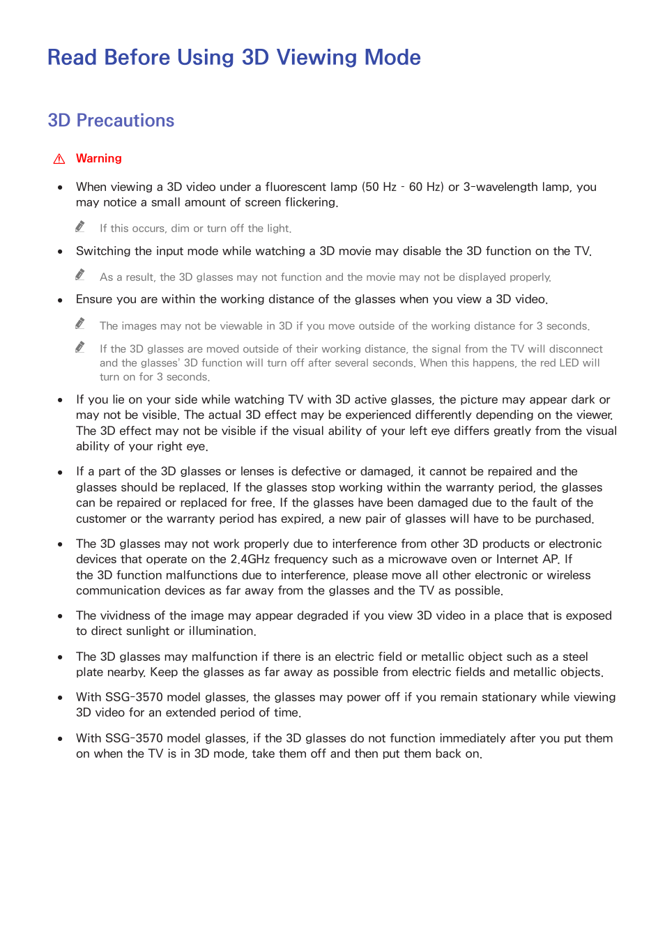 Read before using 3d viewing mode, 199 3d precautions, 3d precautions | Samsung UN65H8000AFXZA User Manual | Page 205 / 230