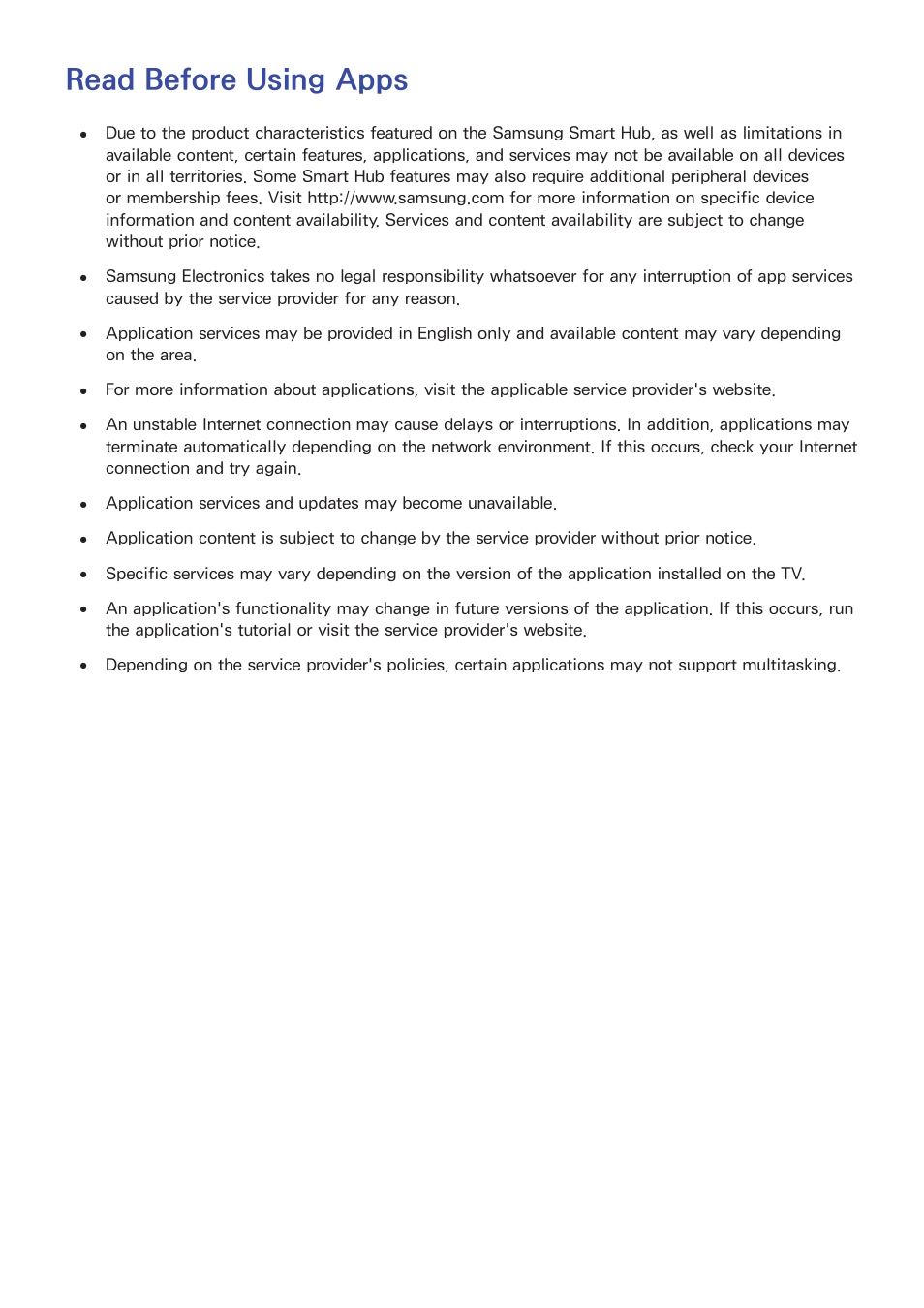Read before using apps | Samsung UN65H8000AFXZA User Manual | Page 215 / 230