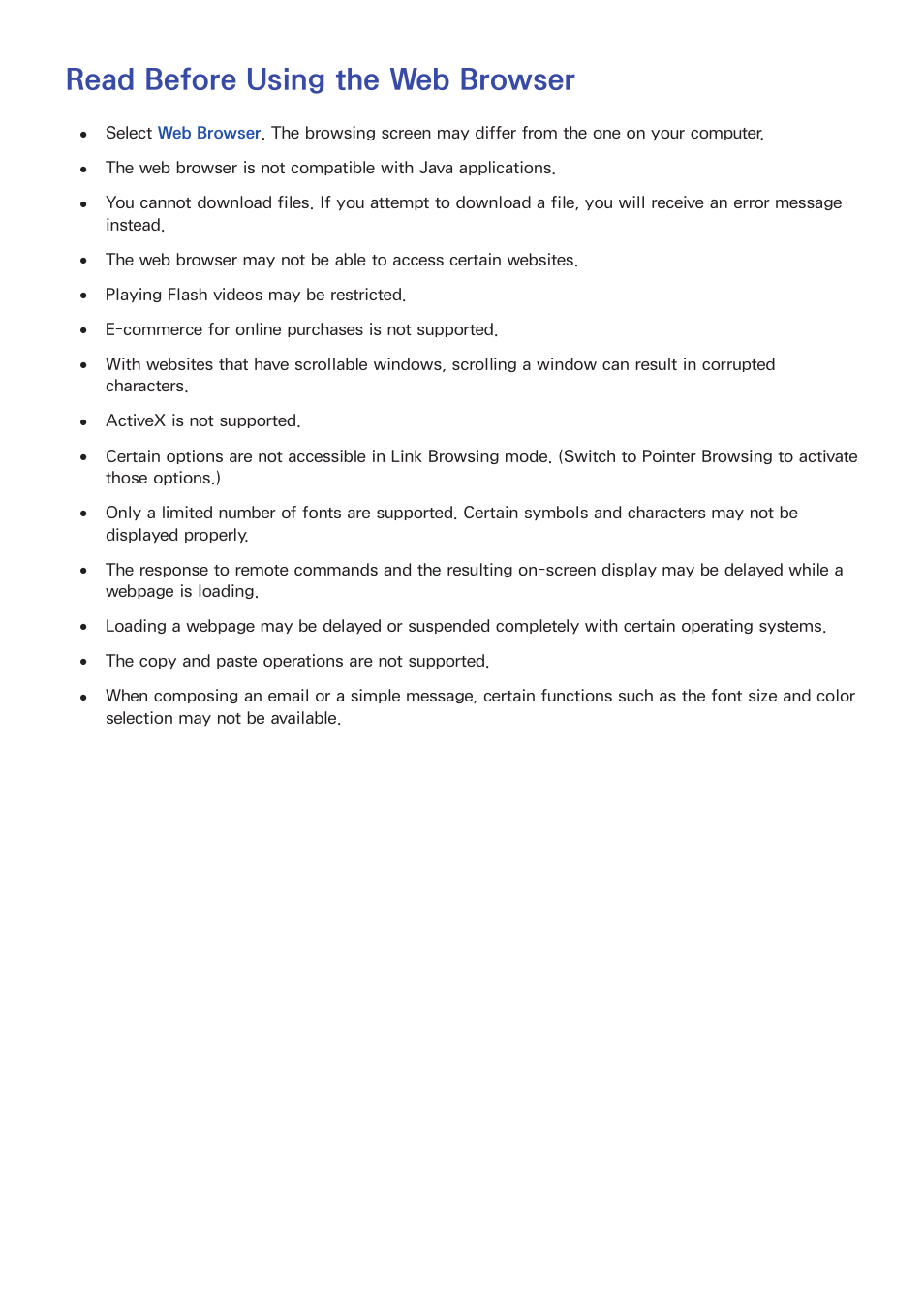 Read before using the web browser | Samsung UN65H8000AFXZA User Manual | Page 216 / 230