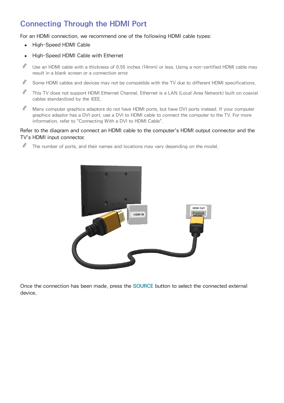 Connecting through the hdmi port | Samsung UN65H8000AFXZA User Manual | Page 22 / 230