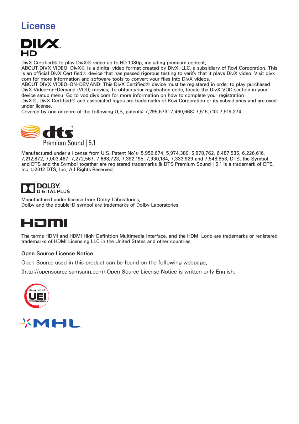 License | Samsung UN65H8000AFXZA User Manual | Page 228 / 230