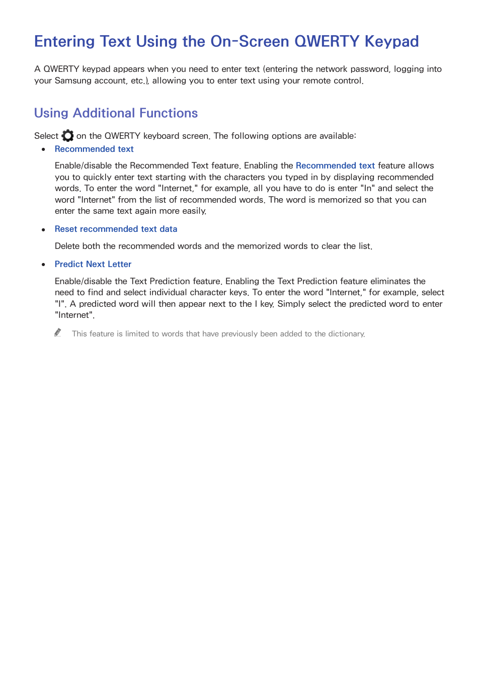 Entering text using the on-screen qwerty keypad, 43 using additional functions, Using additional functions | Samsung UN65H8000AFXZA User Manual | Page 49 / 230