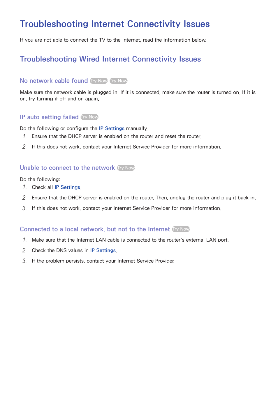 Troubleshooting internet connectivity issues, Troubleshooting wired internet connectivity issues | Samsung UN65H8000AFXZA User Manual | Page 57 / 230