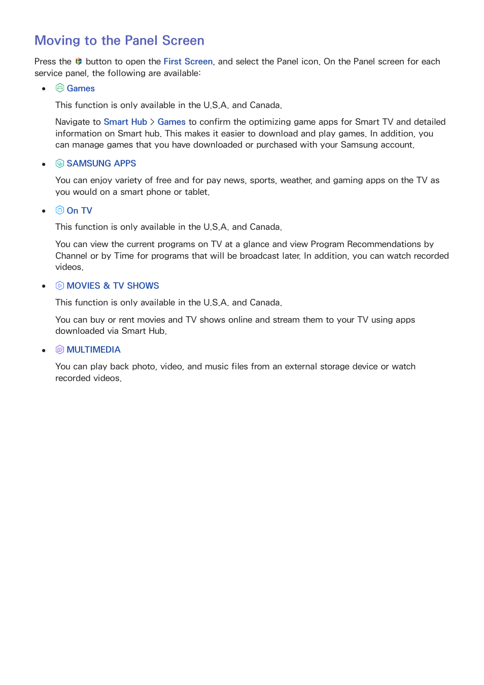 58 moving to the panel screen, Moving to the panel screen | Samsung UN65H8000AFXZA User Manual | Page 64 / 230