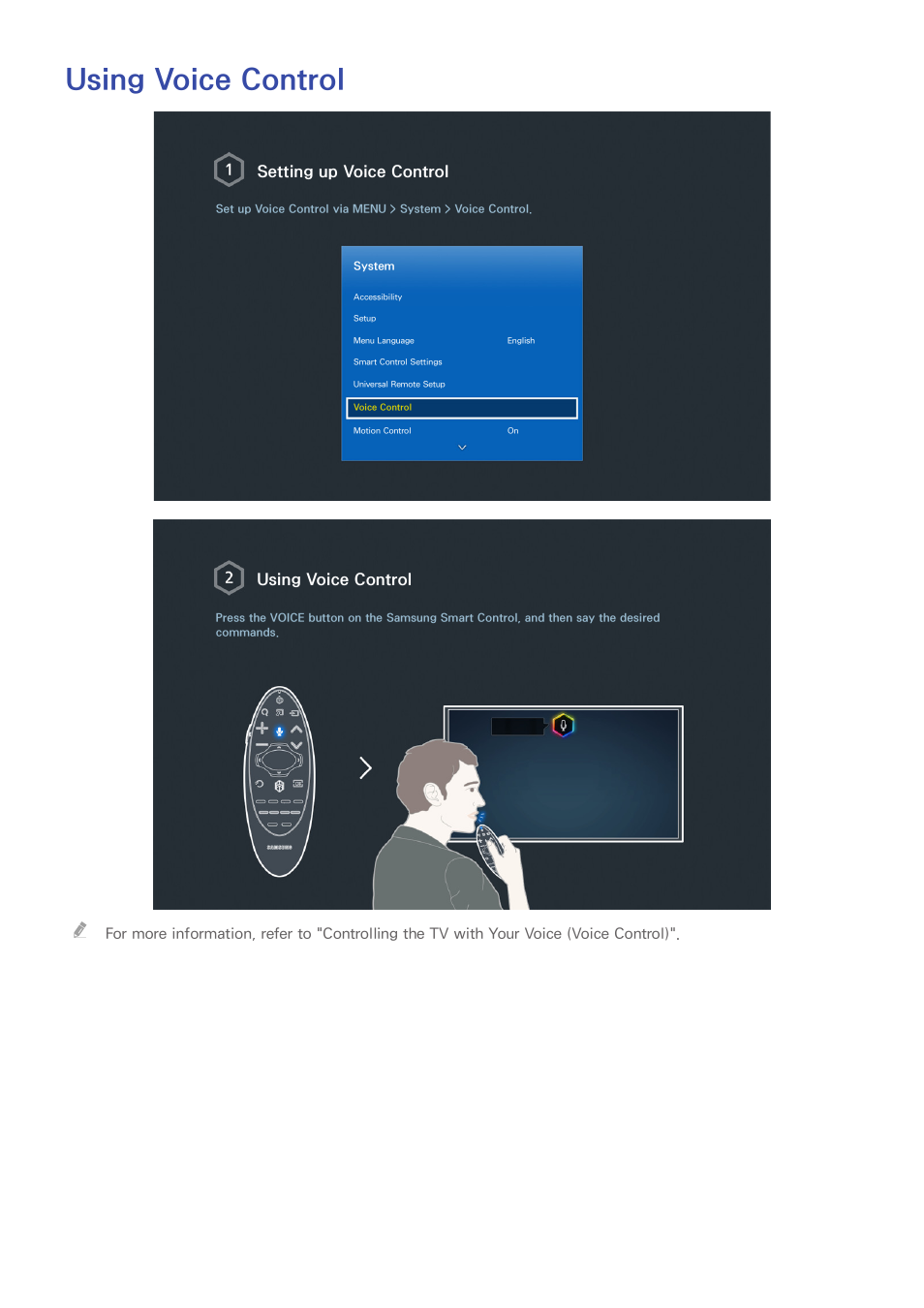 Using voice control, Setting up voice control | Samsung UN65H8000AFXZA User Manual | Page 9 / 230