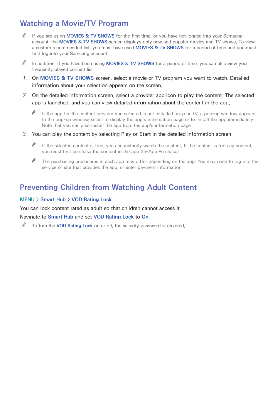 86 watching a movie/tv program, 86 preventing children from watching adult content, Watching a movie/tv program | Preventing children from watching adult content | Samsung UN65H8000AFXZA User Manual | Page 92 / 230