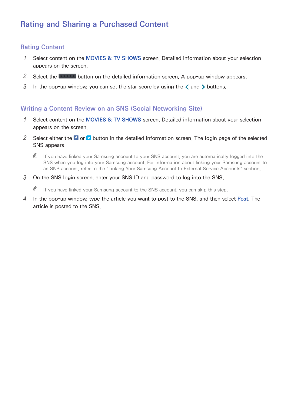 87 rating and sharing a purchased content, Rating and sharing a purchased content | Samsung UN65H8000AFXZA User Manual | Page 93 / 230