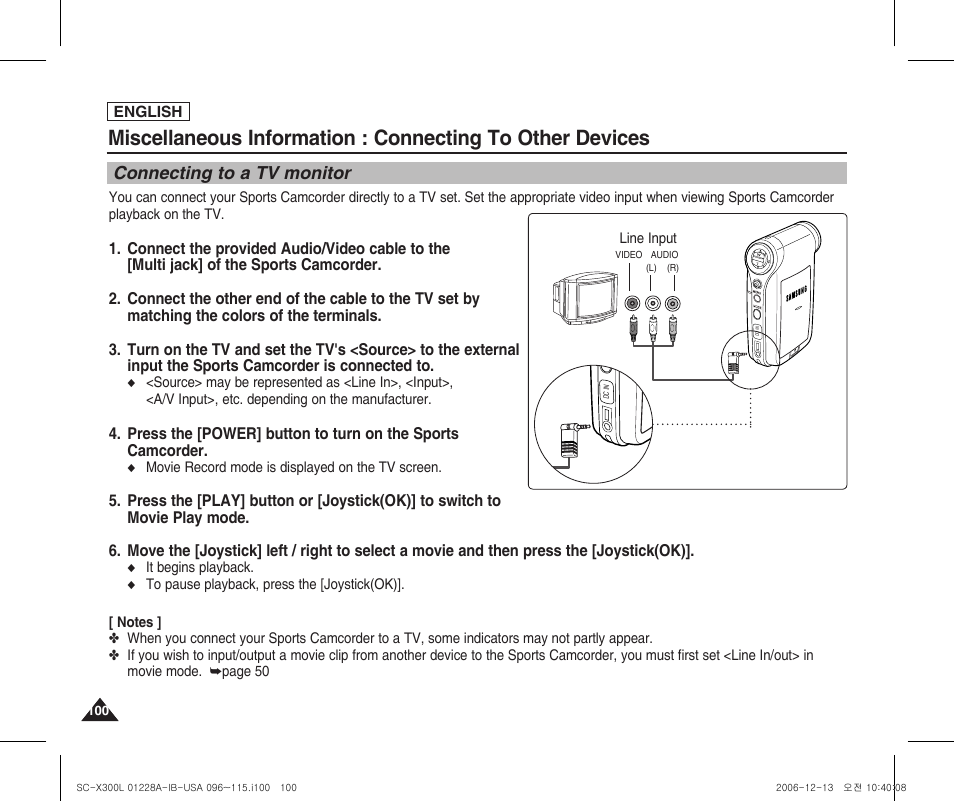 Connecting to a tv monitor | Samsung SC-X300L-XAA User Manual | Page 104 / 119