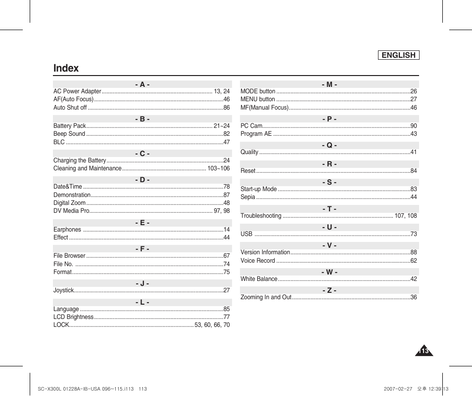 Index | Samsung SC-X300L-XAA User Manual | Page 117 / 119