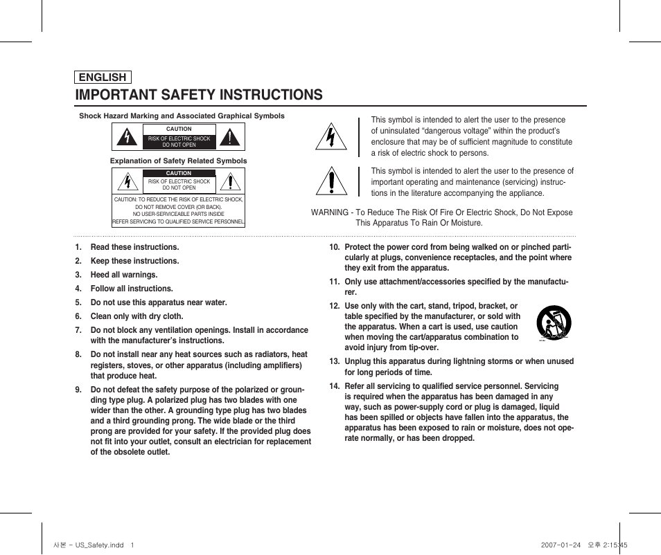 Important safety instructions, English | Samsung SC-X300L-XAA User Manual | Page 2 / 119