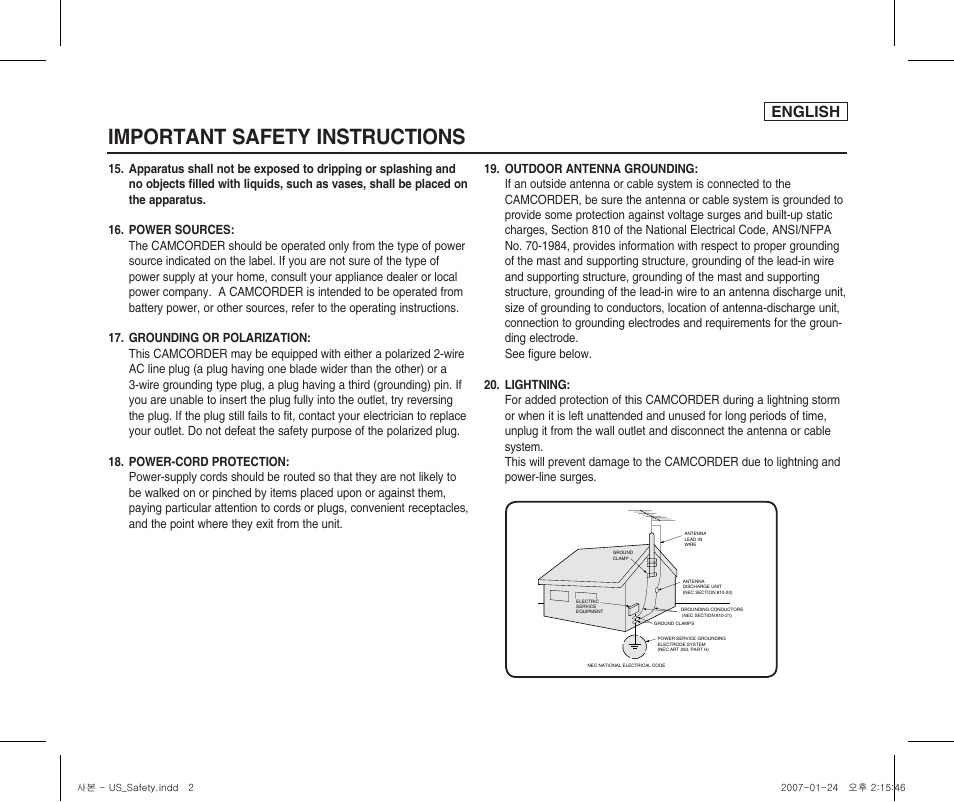 Important safety instructions, English | Samsung SC-X300L-XAA User Manual | Page 3 / 119