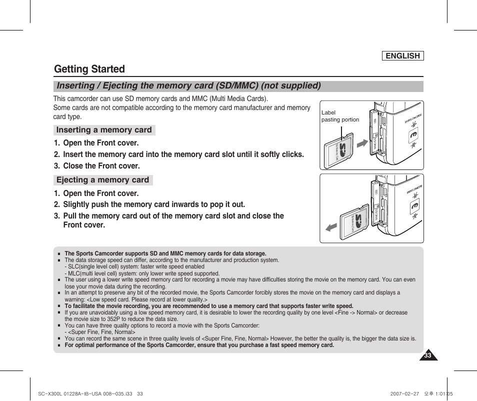 Getting started, English, 720i | Samsung SC-X300L-XAA User Manual | Page 37 / 119