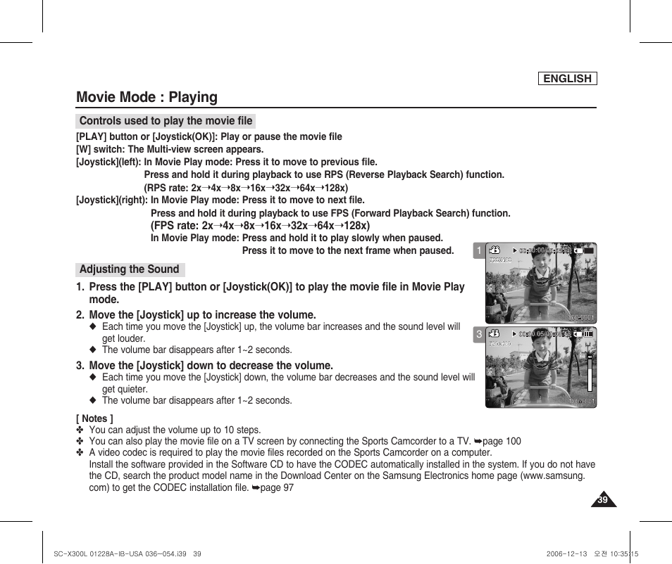 Movie mode : playing | Samsung SC-X300L-XAA User Manual | Page 43 / 119