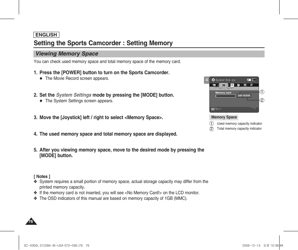 Viewing memory space | Samsung SC-X300L-XAA User Manual | Page 80 / 119