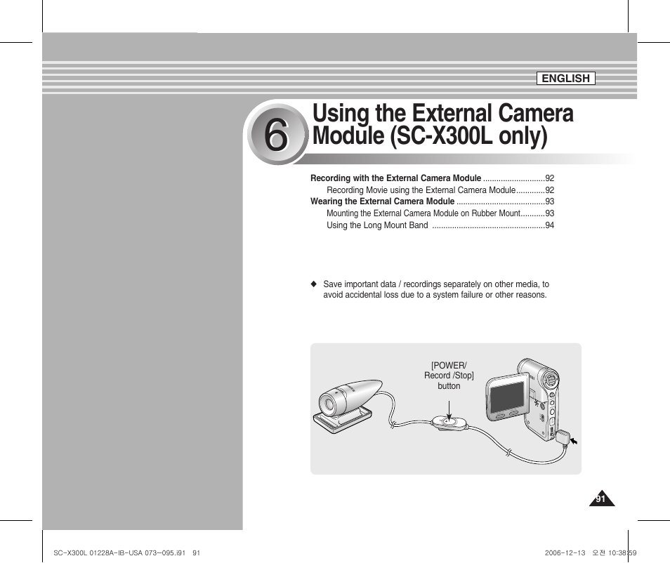 Using the external camera module (sc-x300l only) | Samsung SC-X300L-XAA User Manual | Page 95 / 119