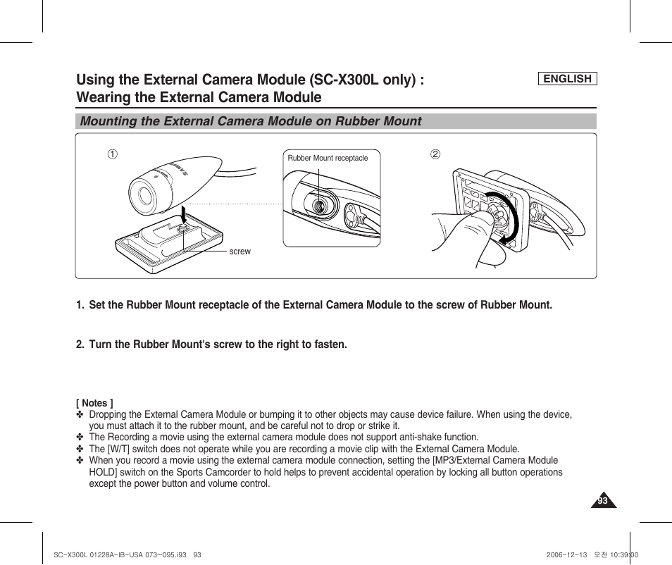 Wearing the external camera module | Samsung SC-X300L-XAA User Manual | Page 97 / 119