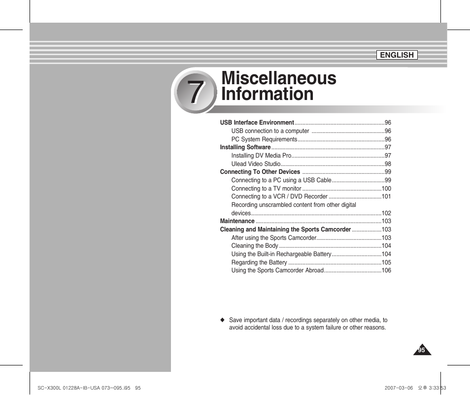 Miscellaneous information | Samsung SC-X300L-XAA User Manual | Page 99 / 119