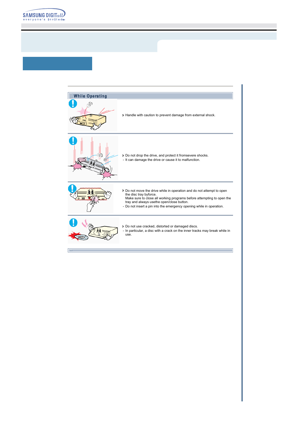 Safety precaution - while operating, Safety precautions, While operating | Samsung SM-352FENB User Manual | Page 4 / 22