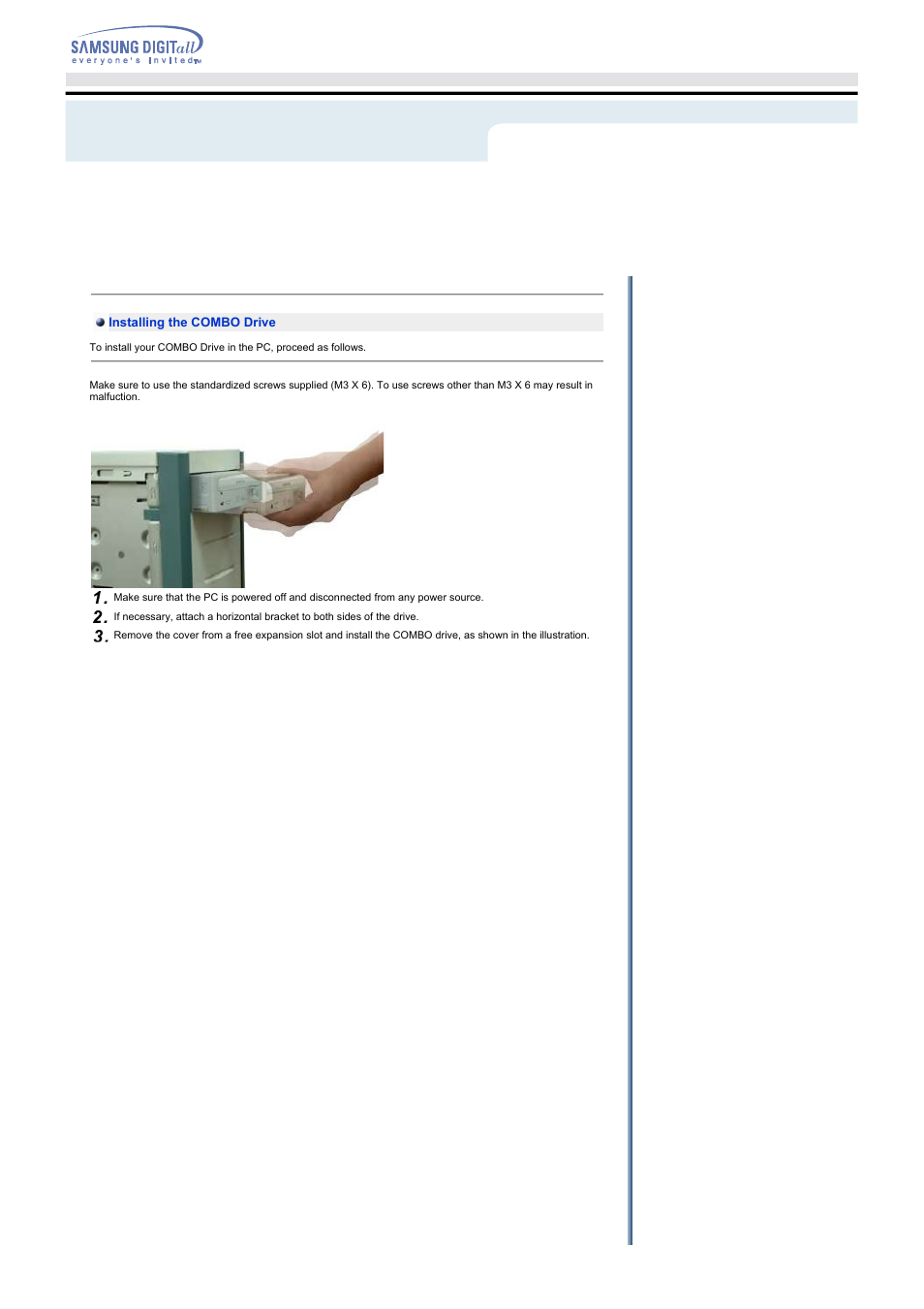 Setup - installing the combo drive, Setup | Samsung SM-352FENB User Manual | Page 8 / 22