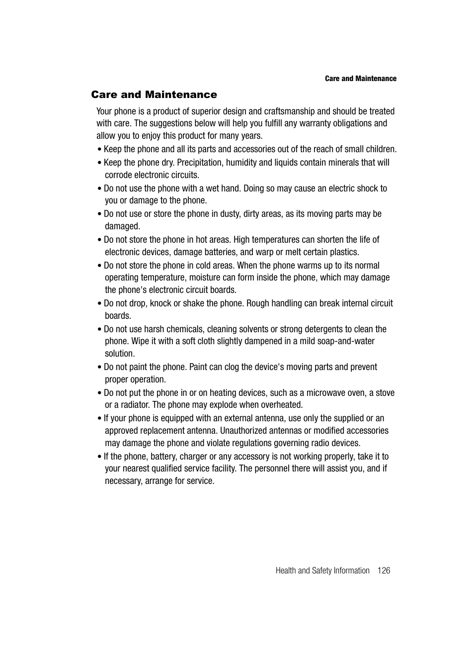 Care and maintenance | Samsung SGH-T429OBATMB User Manual | Page 130 / 139