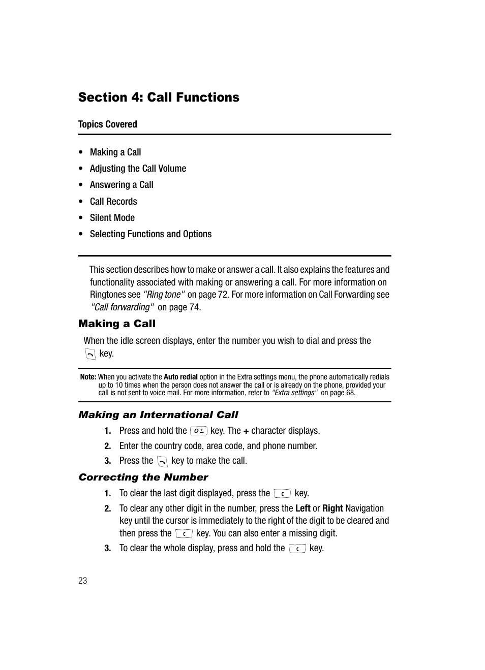 Section 4: call functions, Making a call | Samsung SGH-T429OBATMB User Manual | Page 26 / 139