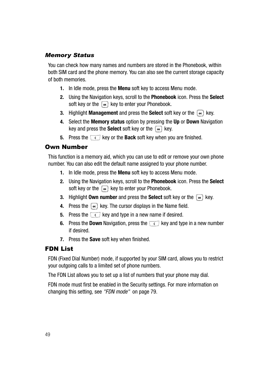 Own number fdn list, Fdn list | Samsung SGH-T429OBATMB User Manual | Page 53 / 139