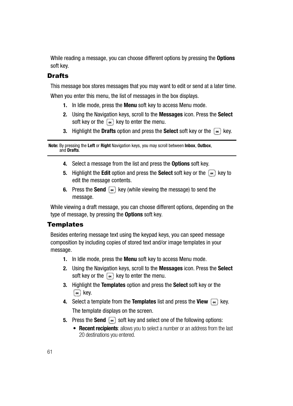 Drafts templates, Drafts, Templates | Samsung SGH-T429OBATMB User Manual | Page 65 / 139