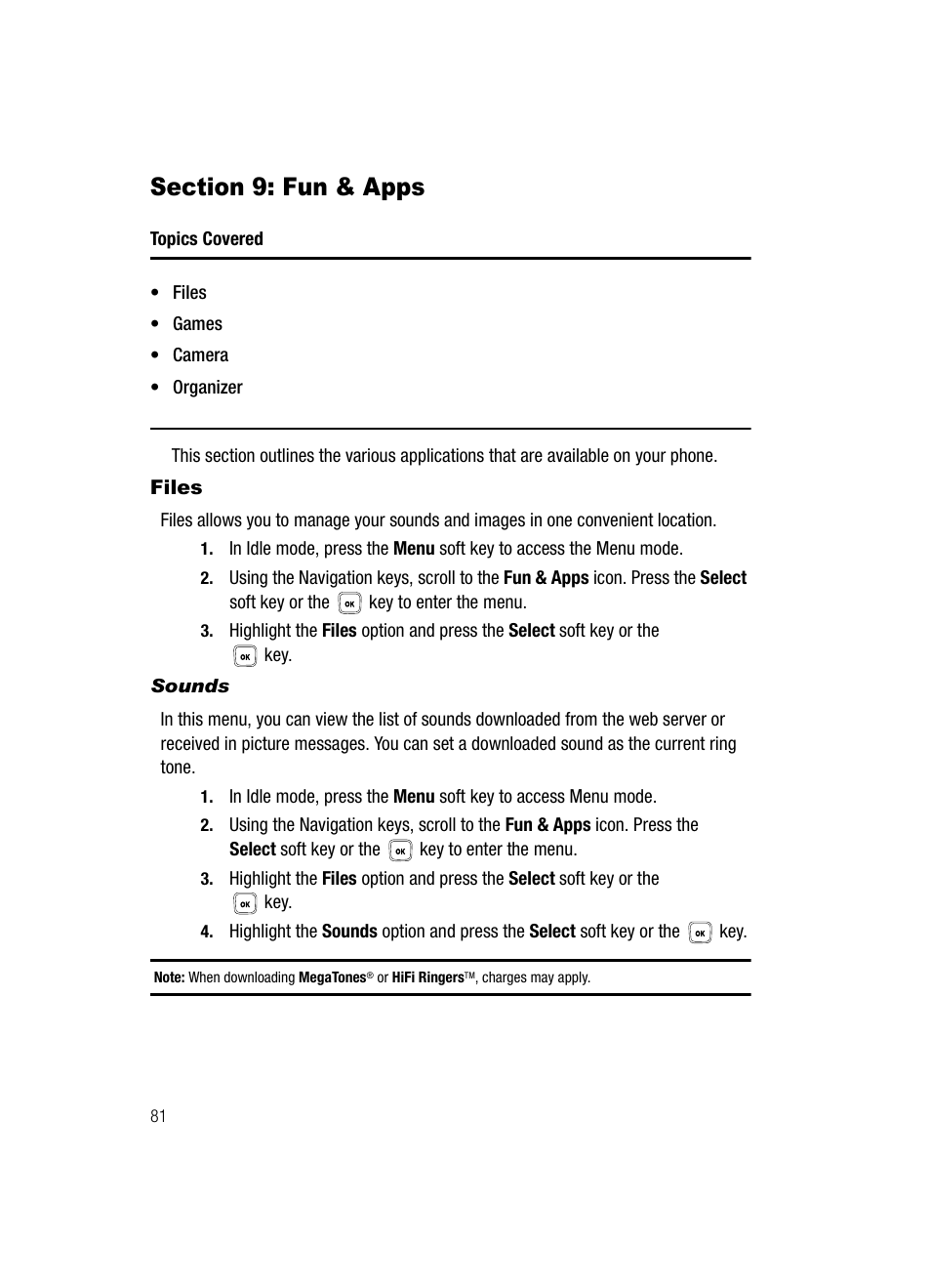 Section 9: fun & apps, Files | Samsung SGH-T429OBATMB User Manual | Page 85 / 139