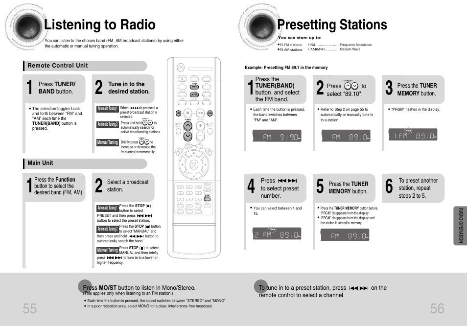 55 56 listening to radio, Presetting stations | Samsung HTDB120TH-XAX User Manual | Page 11 / 15