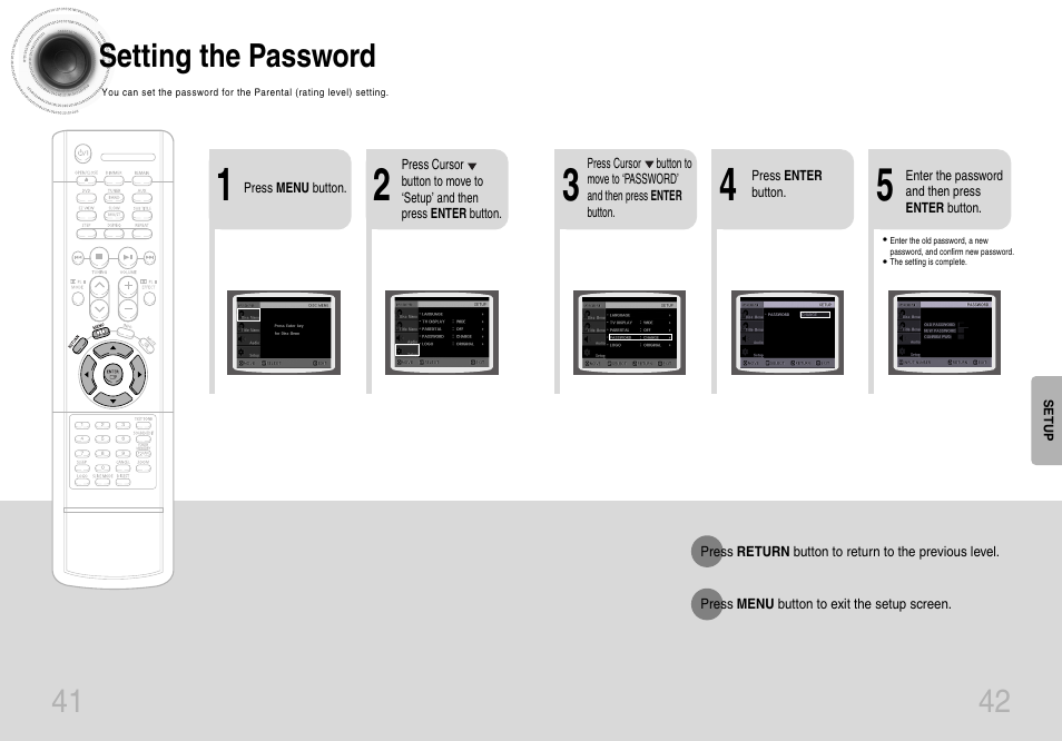 Setting the password | Samsung HTDB120TH-XAX User Manual | Page 4 / 15